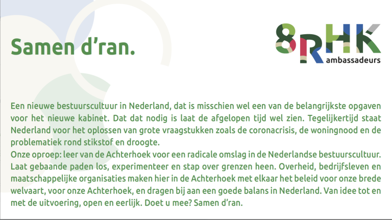 Achterhoek aan informateur – leer van onze bestuurscultuur