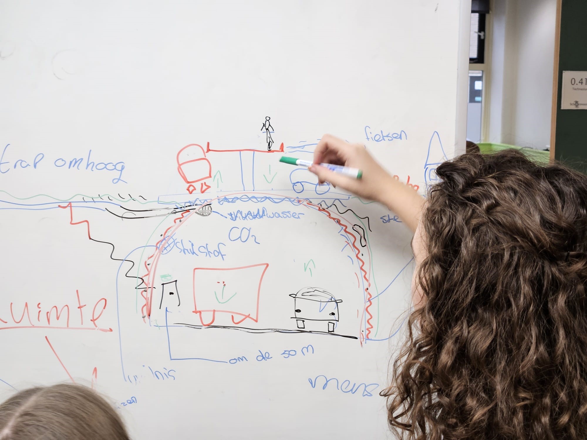 Leerlingen maken notities op een whiteboard