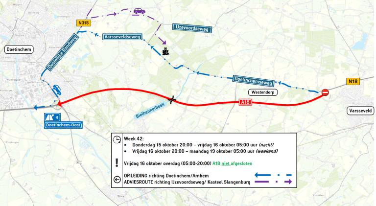 Onderhoud A18 tussen Varsseveld en Doetinchem in oktober
